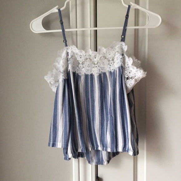 Hollister Tops - LIKE NEW blue and white off the shoulder crop top